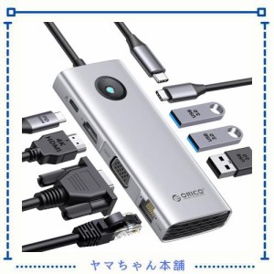 ORICO USB C ハブ 8-in-1 3*USB3.0 4K@60Hz HDMI出力 100W PD充電 1080P VGAポート 1Gbpsイーサネット USB2.0 LAN変換アダプ USB-Cポート