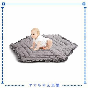 Promise Babe プレイマット 六角形マット 灰色 厚手 130×117.5×1cm 折りたたみ 収納バッグ付き ベビー おしゃれ 床暖房対応 赤ちゃん 