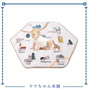 Promise Babe プレイマット 六角形マット 動物 厚手 135.5×114×1cm 折りたたみ 収納バッグ付き ベビー おしゃれ 床暖房対応 赤ちゃん 