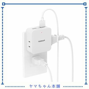 TESSAN USB 電源タップ 3個AC口 2個USBポート コンセント 分岐 コーナータップ 薄型 蛸足コンセント 雷ガード タコ足配線 小型