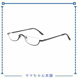 [REAVEE] 老眼鏡 ハーフフレーム 半月型 メタル 薄型 軽量 男女兼用 おしゃれ ケース付き 度数 「+1.5」 ブラック