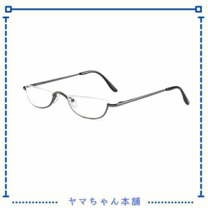 [REAVEE] 老眼鏡 ハーフフレーム 半月型 メタル 薄型 軽量 男女兼用 おしゃれ ケース付き 度数 「+1.5」 ガンブラック