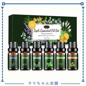 Hanolly エッセンシャルオイル 6種セット 各 10ml 精油 アロマオイル セット 初心者 お試しセット 天然100% ラベンダー/ペパーミント/テ