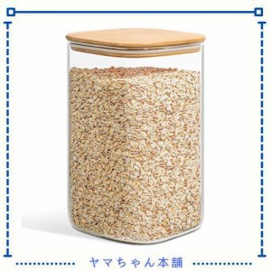 ComSaf ガラスキャニスター 密閉容器 大容量 4100ml スクエア 保存瓶 密封瓶 食品貯蔵容器 竹蓋付き ペットフードストッカー お米保存容