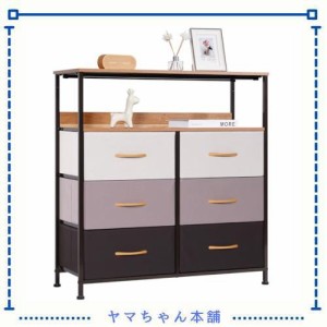 LYNCOHOME 棚付き収納チェスト タンス キャメル 布製引き出し 衣類収納 カラーボックス キャビネット おもちゃ箱 一人暮らし 3段6杯【幅8