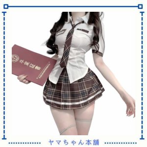 [harukita] コスプレ セクシー制服 (4点セット) (ギャル JK 仕様 スクールシャツ + 制服スカート + スクールネクタイ+Ｔパック のセット)