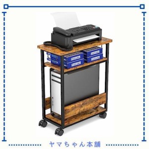 MIYOKI パソコンワゴン PCワゴン 複合機ラック CPUワゴン キャスター付き デスクワゴン 棚板高さ調節可能 パソコン収納 木製 デスクサイ