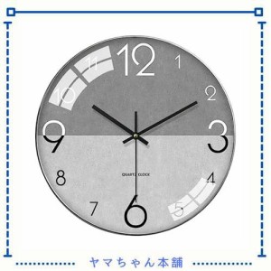 PFLife 掛け時計 おしゃれ 木目調 球面ガラス 静音 北欧 連続秒針 壁掛け時計 (グレー, 14インチ)