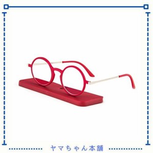 [REAVEE] 超薄型レンズ丸いメガネ 老眼鏡 携帯用 ケース付け コンパクト ポケットに収納 軽量 男女兼用 おしゃれ 度数 「+2.5」レッド