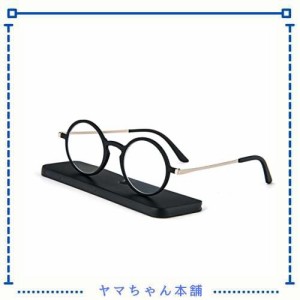 [REAVEE] 超薄型レンズ丸いメガネ 老眼鏡 携帯用 ケース付け コンパクト ポケットに収納 軽量 男女兼用 おしゃれ 度数 「+3.5」ブラック