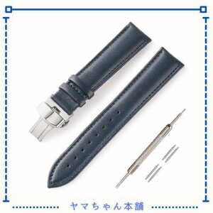 [Jumpsunfun] 時計バンド 12mm 本革時計ベルト Dバックル レザー腕時計ベルト カーフレザー替えバンド ネイビー