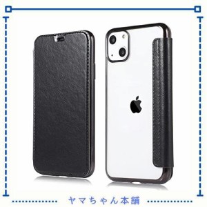 YUYIB iPhone 15 Plus 用 ケース 6.7” 手帳型 背面 クリア 透明 高級なPUレザー+TPU 衝撃吸収 軽量薄型 ブランド スマホケース iPhone15