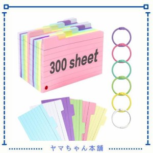 300pcs インデックスカード、キューカード フラッシュカード インデックスカードボックス バインダーリング付き、インデックスカード3x5 