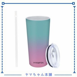 hykmfenタンブラー 600ml タンブラー 蓋付きそしてストロー ステンレス二重構造 真空断熱 こぼれ防止 大容量マグボトルホットとコールド