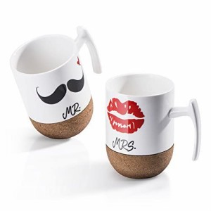 Love-KANKEI ペア マグカップ プレゼント 結婚お祝い エスプレッソカップ Mr. ＆ Mrs. 結婚記念 コルク付き 300ml 2個セット ホワイト