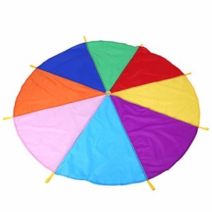 プレイパラシュート 虹柄 傘 プレイマット 2m スポーツ キッズ 子供 おもちゃ 遊びマット ハンドル付き 屋外ゲーム 持ち運び マット 協力