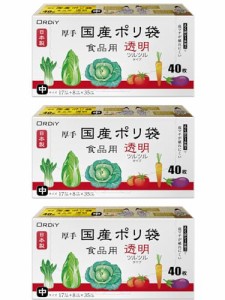 オルディ 国産 キッチンポリ袋 透明 中 厚手 マチ付き 40枚入×3個セット 食品衛生法適合品 日本製 KP-LD40