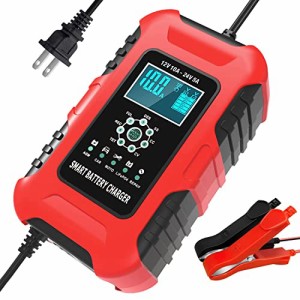 ATian 10アンペアバッテリー充電器、12V / 10A 24V /5Aスマート自動メンテナートリクル充電器、自動車用オートバイ芝刈り機リアアシッドA