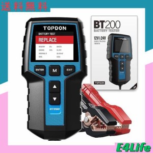 TOPDON BT200 バッテリーテスター、12V/24Vバッテリーチェッカー、100-2000 CCAテスター、自動車/アイドリングストップ車/トラック/モー