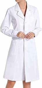 白衣 ドクターコート レディース ポケット付き 女性用 美しくシルエット 細身 ドクター 実験用 研究用 長袖 (ホワイト、M)