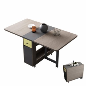 折りたたみダイニングテーブル、物置棚と2つの物置引き出し付きの折りたたみダイニングテーブル、移動可能で伸縮可能なキッチンテーブル