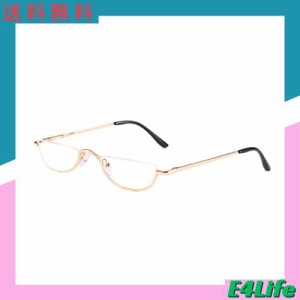 [REAVEE] 老眼鏡 ハーフフレーム 半月型 メタル 薄型 軽量 男女兼用 おしゃれ ケース付き 度数 「+2.5」 ゴールド