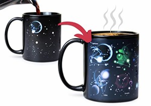 MUGKISS加熱変色コーヒーカップ、12星座誕生日プレゼント男性クリスマスプレゼント夫、プレゼントすべての宇宙奇人、星、惑星、空、天文