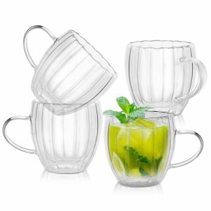 QuiExact タンブラー 250ml 4個セット グラスカップ コーヒーコップ ミルクコップ マグカップ 二重構造 保冷 保温 断熱 結露しないグラス