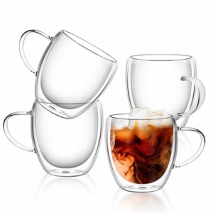 QuiExact タンブラー 250ml 4個セット グラスカップ コーヒーコップ ミルクコップ マグカップ 二重構造 保冷 保温 断熱 結露しないグラス