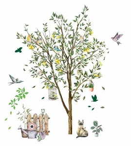 Chirstseason ウォールステッカー 木 大きめサイズ 果物のツリー 鳥 鳥かご 北欧風 シール 壁紙 インテリア リビング キッチン 寝室 玄関