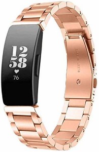 バンド Compatible for Fitbit Inspire HR/Fitbit Inspire 2/Fitbit Inspire/Fitbit Ace 2, 高級ステンレス 交換用ベルト (ローズゴール