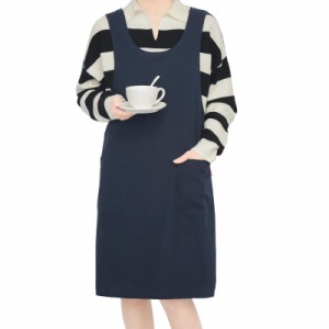 [JACKIE&YORK] エプロン X型 女性用レディース かわいい おしゃれ シンプル カフェ風 クロスバックリネン 大容量ポケット 綿100 フルカバ