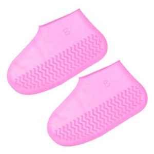 PATIKIL S 折りたたみ可能 防水靴カバー レインシューズカバー 防水シューズカバー シリコン 再利用可能 滑り止め 雨の日 雪の日 ピンク