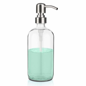ガラス ハンドソープ 泡 詰め替え ディスペンサー - GLUBEE 透明 シャンプー ボトル - ステンレス ポンプ付き - 洗剤用詰め替え容器 - バ
