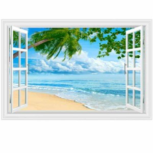 HOTIYOK 偽窓 ステッカー ウォールステッカー 窓 海 窓の景色 絵画風 壁紙ポスター 青い空と海 雲海 鏡の湖面 ハワイ トロピカルビーチ 