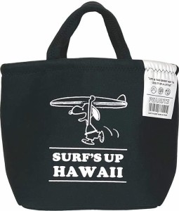 ハワイアンなスヌーピー 保冷 ネオプレン ランチバッグ SNOOPY PEANUTS 幅32×高さ24×マチ16cm ブラック ペットボトルや水筒が入る アル
