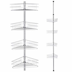 Yescom コーナーラック 4段 つっぱり 高さ272〜292cm/215〜235cm 浴室 シャンプー ラック 浴室用ラック 突っ張り バス お風呂場 キッチン