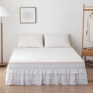Hikki ベッドスカート シングル 簡単フィット ベッド用 伸縮性 フリル付き ベッド飾り 無地 ホコリ防ぎ ベッドルーム 雰囲気アップ ホワ