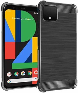 Shron Google Pixel 4 ケース 四つ隅保護 スマホケース 炭素繊維カバー TPU シリコン ケース 保護バンパー 弾力性付き (ブラック)