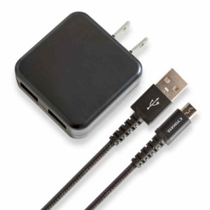 KYOHAYA USB充電器 薄型 2ポート 2.4A出力 + タフタイプ microUSB ケーブル 1.2m アンドロイド スマートフォン 各種 対応 折畳式プラグ 