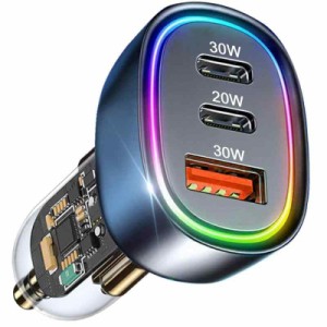 【3ポート同時独立急速充電】IDOLCO カーチャージャー シガーソケット usb 急速充電器 80W【QC 30W &デュアルPD3.0/リングライト付き】US