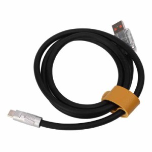 タイプC高速充電ケーブル、多機能の太い66W USB C充電コード、カメラ用携帯電話用インジケータライト付き (黒)
