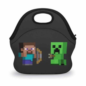 マイクラ ランチバッグ ブラック お弁当箱 保冷 がま口 保温 保冷バッグ ファスナー付き コンパクト お弁当袋 ソフトクーラーバッグ トー