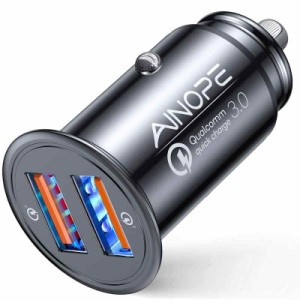 AINOPE シガーソケット usb [デュアルQC3.0ポート] 36W/6A 超小型 カーチャージャー すべての金属 しがーソケット 高速車の充電器 急速充