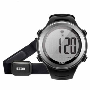 EZON ランニングウォッチ スポーツウォッチ 心拍計 IP67防水防塵 1.22インチ大盤面表示 メンズ ブラック (シルバー)