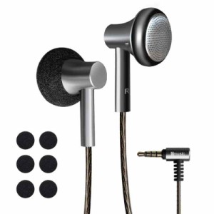 Hmusic フラット ヘッド イヤホン 14.2 mm ダイナミック ドライバー有線耳栓 HiFi ステレオ サウンド クラシック ヘッドフォン マイクと