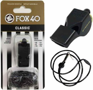 FOX40 フォックス40 Classic/Pearl ホイッスル プロ審判用【115db/90dB】ランヤード付属 コルク玉不使用ピーレスタイプ (115dB, Black (1