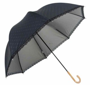 日傘 晴雨兼用 UVカット Lサイズ かわいいドーム型（深張仕様） 60cm 手開き傘 (エンボス水玉・黒)