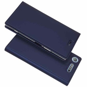 XZ1 ケース 手帳型 軽量 スマホケース (Sony Xperia XZ1, ブルー)