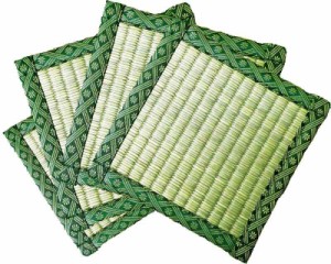 心春（KOHARU） い草 座卓敷き 4枚組 約16×16cm×6mm 畳材店プロデュース 天然い草 抗菌 床のへこみ 傷防止に最適 (緑)